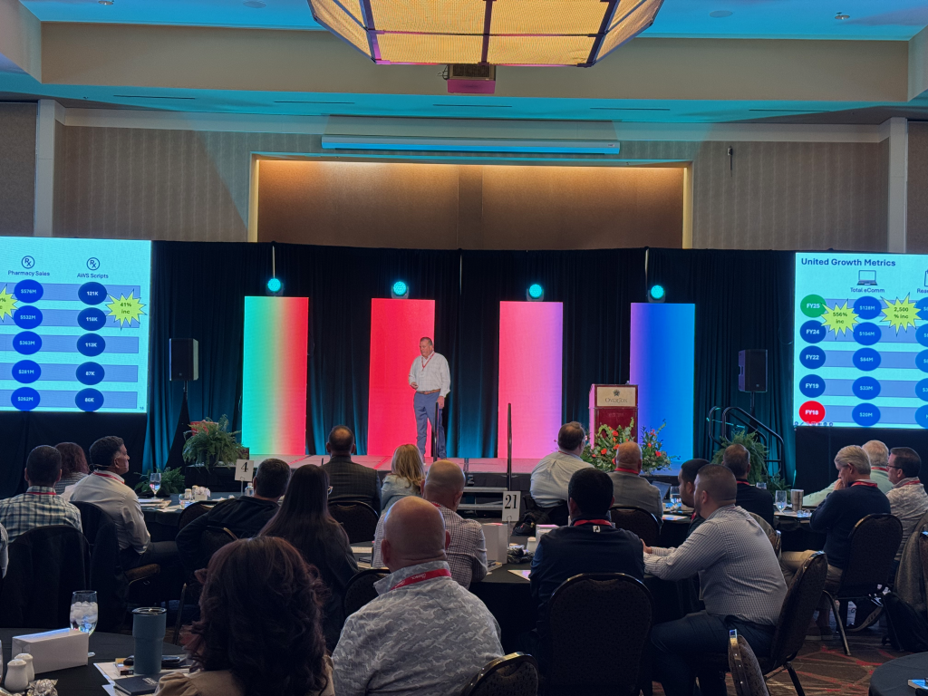 Corporate event production by Clutch with full-room AV at the Overton Hotel in Lubbock, TX.